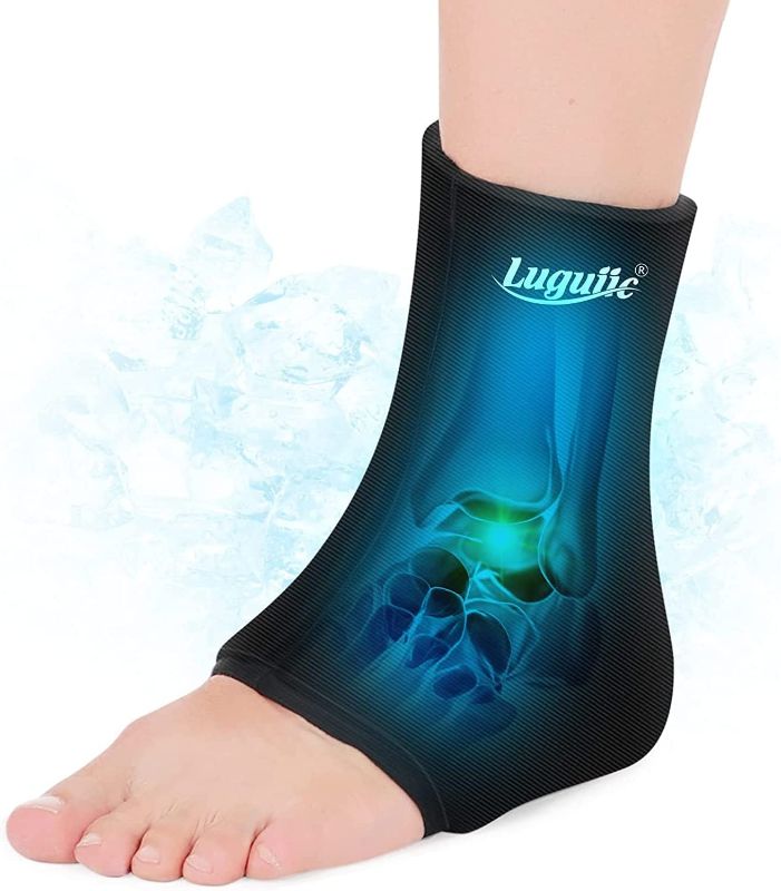Photo 1 of Luguiic Ankle Ice Pack Wrap for Injuries Reusable Gel Cold Pack for Achilles Tendon Injuries, Heels, Edema, Arch, Plantar Fasciitis, Sprained, Swelling, Gout, Bursitis, Postpartum Foot & Sore Feet L
