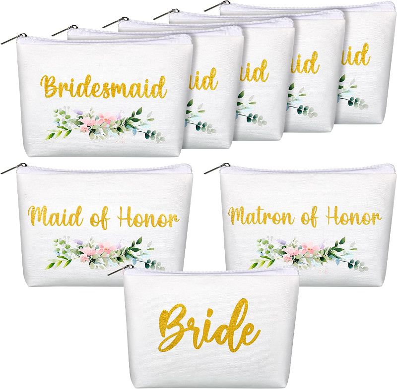 Photo 1 of 8 Pieces Bride Makeup Bag Maid of Honor Travel Bag Small Cosmetic Bag Bridesmaid Makeup Bag Wedding Makeup Pouch for Women Girls Brides Proposal Wedding Parties Travel Vacation
