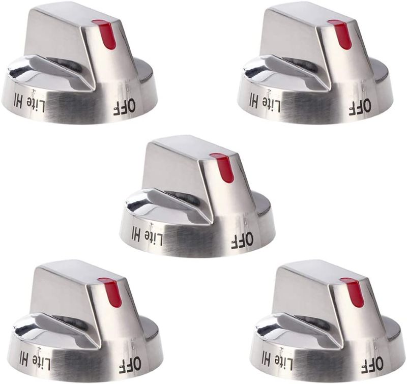 Photo 1 of [Upgraded] DG64-00473A Top Burner Control Dial Knob Range Oven Replacement Stainless Steel Compatible with Samsung Range Oven Gas Stove Knob NX58F5700WS NX58H5600SS NX58H5650WS NX58J7750SS (5pcs)
