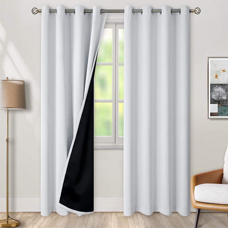 Photo 1 of BGment Thermal Insulated 100% Blackout Curtains for Bedroom with Black Liner, Double Layer Full Room Darkening Noise Reducing Grommet Curtain ( 52 x 108 Inch, Greyish White, 2 Panels ) **SLIGHTLY DIRTY** 
