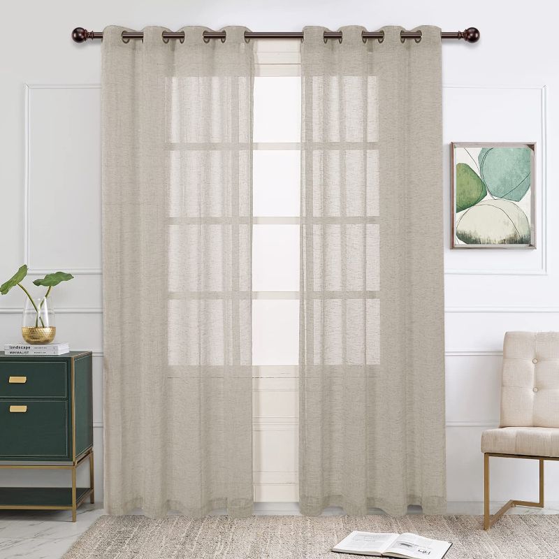 Photo 1 of BONZER Burlap Linen Sheer Curtains for Living Room - Grommet Top Sheer Drapes 95 inches Length Light Filtering Voile Window Curtain for Bedroom, Set of 2 Panels (54 x 95 Inch, Linen)
