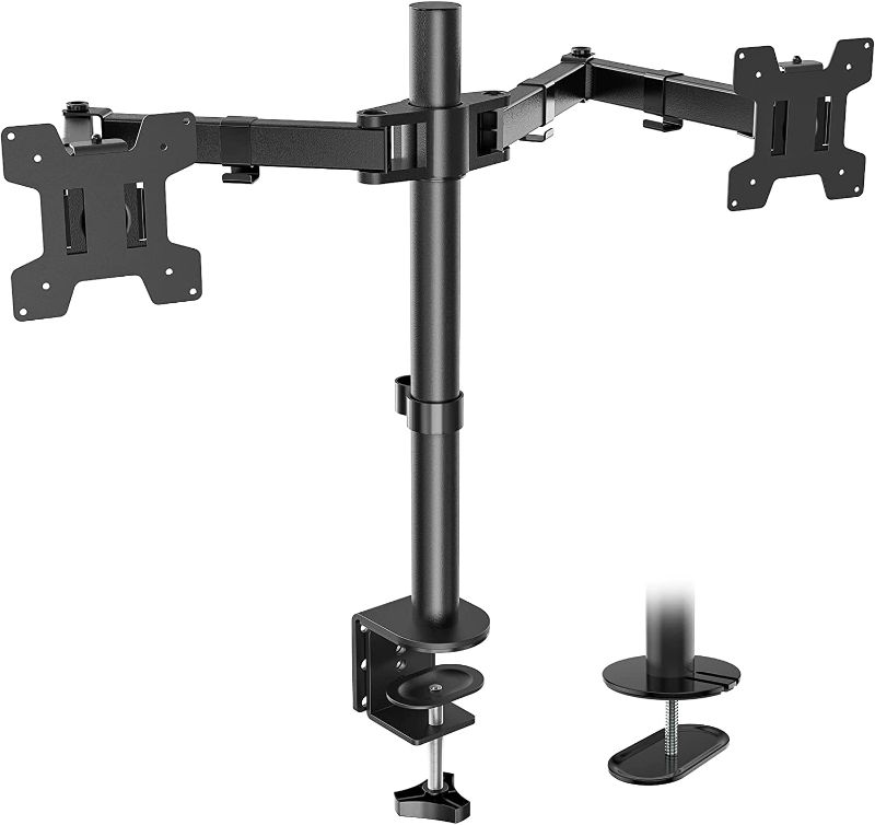 Photo 1 of WALI Dual LCD Monitor Fully Adjustable Desk Mount Stand Fits 2 Screens up to 27 inch, 22 lbs. Weight Capacity per Arm (M002), Black
