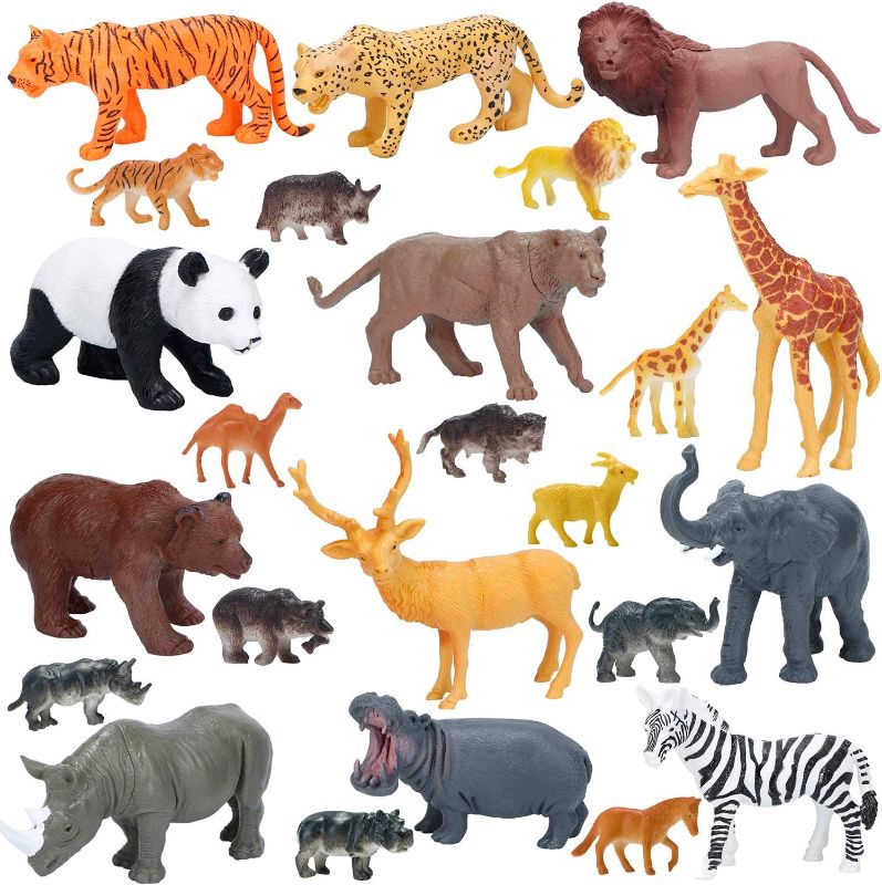 Photo 1 of Jumbo Safari Animals Figures, Realistic Large Wild Zoo Animals Figurines, Plastic Jungle Animals Toys Set with Tiger, Lion, Elephant, Giraffe Eduactional Toys Playset for Kids Toddler Party Supplies
