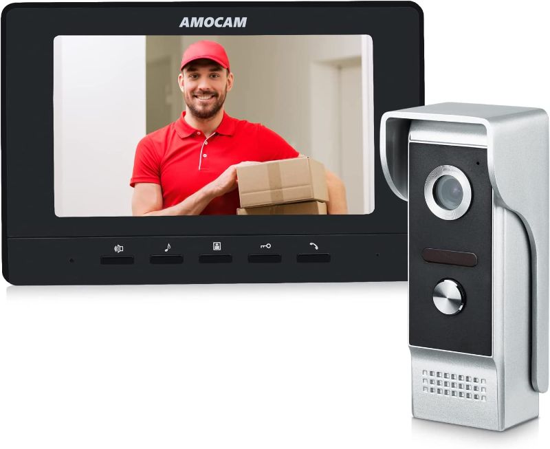 Photo 1 of AMOCAM Wired Video Intercom System, 7 Inches Video Doorbell Door Phone System, Wired Video Door Phone HD Camera Kits Support Unlock, Monitoring, Dual-Way Intercom for Villa Home Office Apartment
