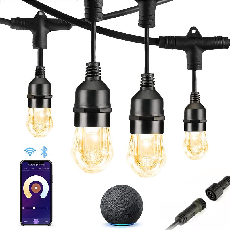 Photo 1 of HVS Smart Outdoor String Lights (Without Power Plug ),LED 24Ft-12 Bulbs Tunable Dimmable Warm White Cafe Patio Lights,APP Control 2.4GHz WiFi Waterproof Acrylic Diamond Bulb Work with Alexa Google
