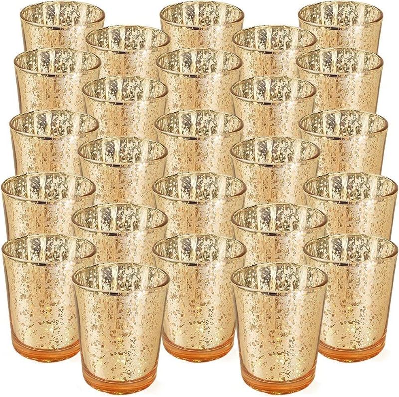 Photo 1 of Just Artifacts 2.75-Inch Speckled Mercury Glass Votive Candle Holders (15pcs, Gold)
