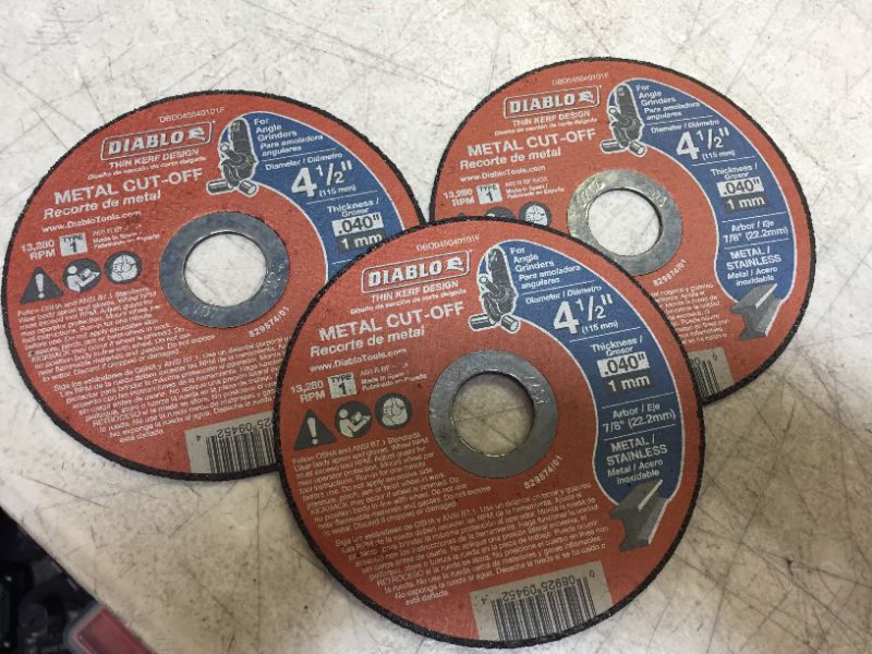 Photo 2 of 3 PACK Diablo 4-1/2 in. Aluminum Oxide Metal Cut-Off Disc Thin Kerf 7/8 in. x 0.04 in.