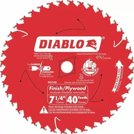 Photo 1 of DIABLO 7-1/4 in. x 40-Tooth Finish Circular Saw Blade
