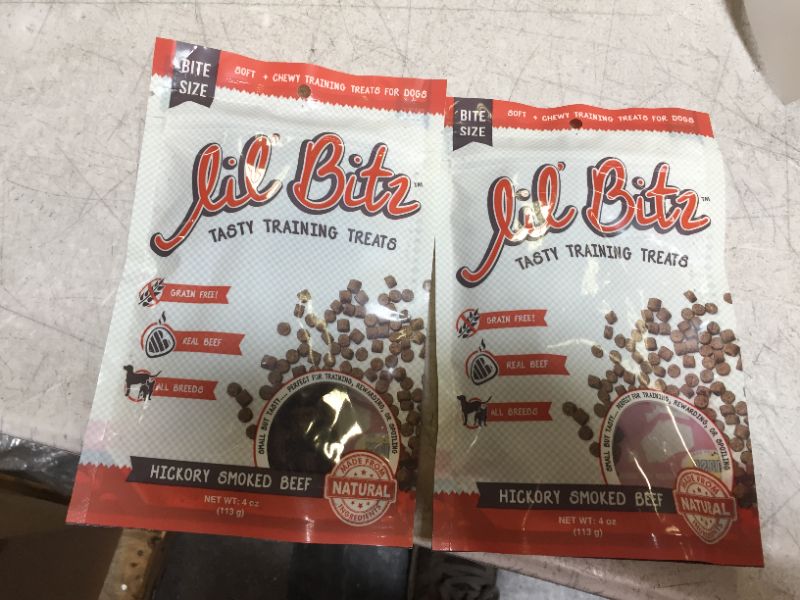 Photo 2 of 2 pack Lil' Bitz Hickory Smoked Beef Training Treats for All Dog Breeds - Low Calories, Grain Free, Natural Ingredients, NASC Compliance - Perfect Reward for Dogs of Every Size (4 oz)
best by 09/15/2022
