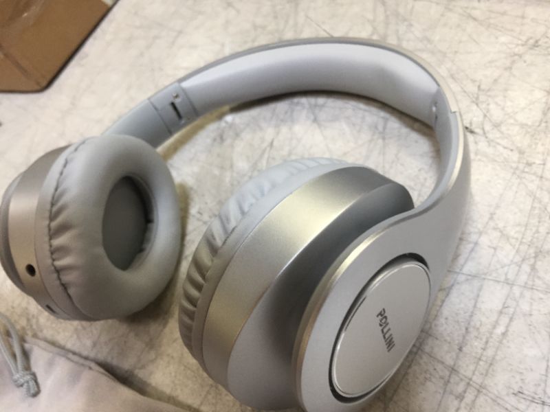 Photo 2 of Bluetooth Headphones Wireless, pollini 40H Playtime Foldable Over Ear Headphones with Microphone, Deep Bass Stereo Headset with Soft Memory-Protein Earmuffs for iPhone/Android Cell Phone/PC (Silver)
