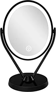 Photo 1 of Aesfee Double-Sided 1x/7x Magnification LED Makeup Mirror with Lights, Lighted Vanity Magnified Mirror USB Chargeable, Touch Sensor Control 3 Light Settings Illuminated Countertop Mirrors - Black
