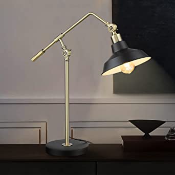 Photo 1 of ELYONA Gold Desk Lamp, Industrial Adjustable Table Lamp, Mid-Century Modern Reading Light with Black Metal Shade for Home Office, Bedroom, Living Room, LED Edison Bulb Included
