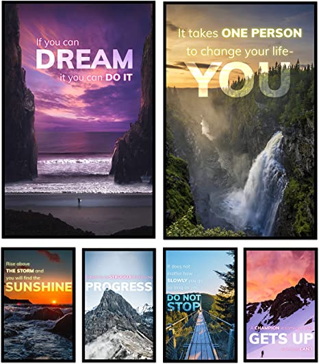 Photo 1 of 6 Inspirational Posters for Classroom - Motivational Wall Art for Home, Motivational Posters for Office, Nature Posters, Wall Decor, Home Gym Posters (unframed, 11x17 In, Set of 6)
