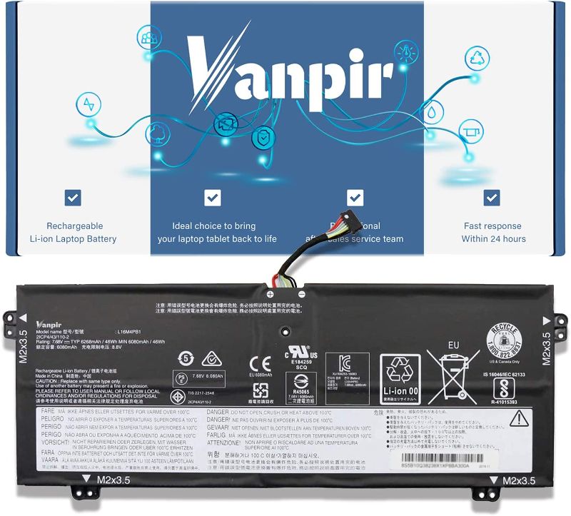 Photo 1 of Vanpir L16M4PB1 Laptop Battery 7.68V Replacement for Lenovo Yoga 730-13IWL ideapad Yoga 720-13IKB 730-13IKB Series Notebook L16L4PB1 5B10M52738 L16C4PB1 5B10M52739 5B10M52740 5B10Q38237 5B10Q38238
