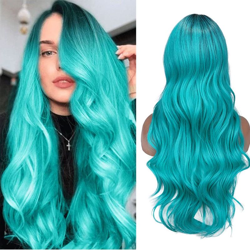 Photo 1 of FAVE Ombre Bluish Green Wig Long Wavy Side Part Wig Heat Resistant Synthetic Hair Teal Blue Wig Mermaid Wigs for Women Cosplay Party Costume Wig (Ombre Bluish Green )