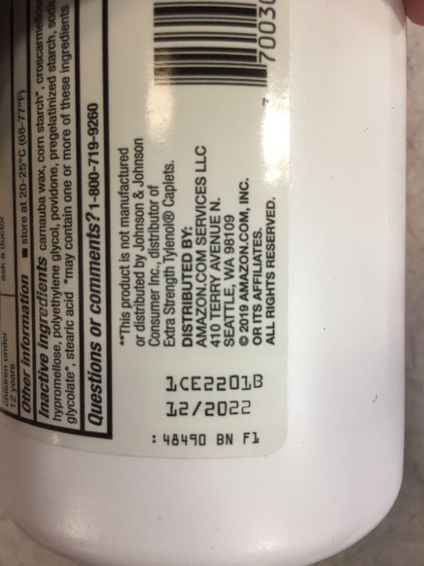 Photo 3 of Amazon Basic Care Extra Strength Pain Relief, Acetaminophen Caplets, 500 mg, 500 Count (Pack of 1) - EXPIRES 12/2022 -