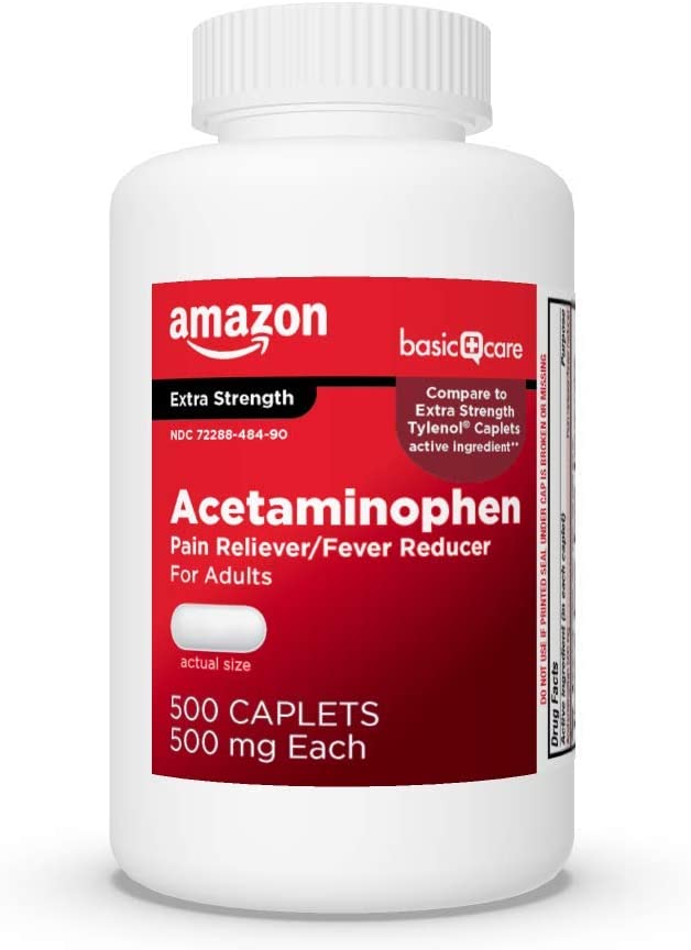 Photo 1 of Amazon Basic Care Extra Strength Pain Relief, Acetaminophen Caplets, 500 mg, 500 Count (Pack of 1) - EXPIRES 12/2022 -