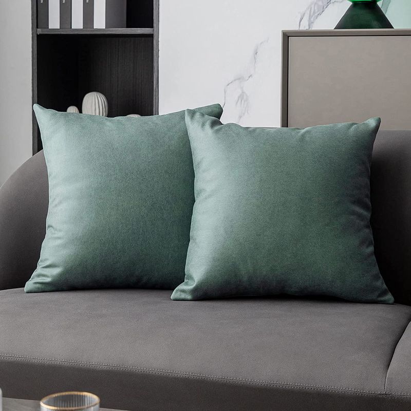 Photo 1 of Anickal Aqua Large Pillow Covers 24x24 Inch Set of 2 Luxurious Soft Faux Suede Leathaire Modern Accent Decorative Square Throw Pillow Covers Cushion Cases for Bedroom Living Room Couch Bed Sofa