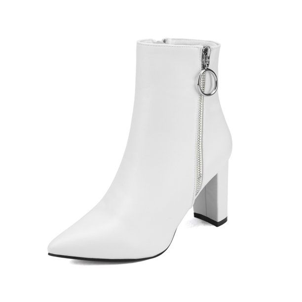 Photo 1 of Dream Pairs Women's Chunky High Heel Ankle Booties Fashion Party Dress Shoes Work Ankle Boots SIANNA-3 WHITE/Size 8.5