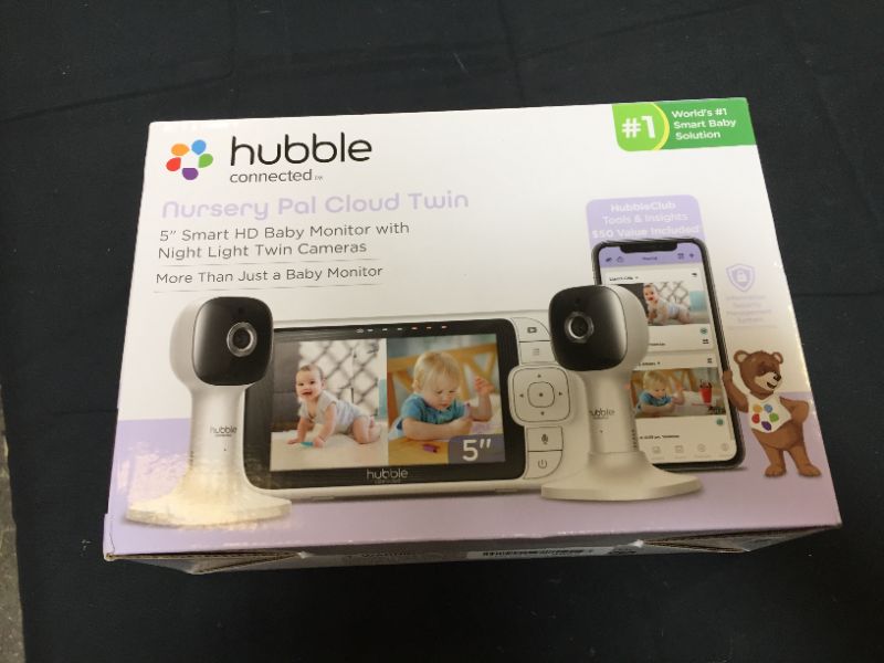 Photo 4 of HUBBLE CONNECTED Nursery Pal Cloud Twin-5" Smart Baby Monitor with Camera and Audio-Dual Wireless Monitoring System-Two-Way Intercom, Night Light, Sleep Trainer, Room Temp & Lullabies,White,2-Cameras - COULD NOT TEST -