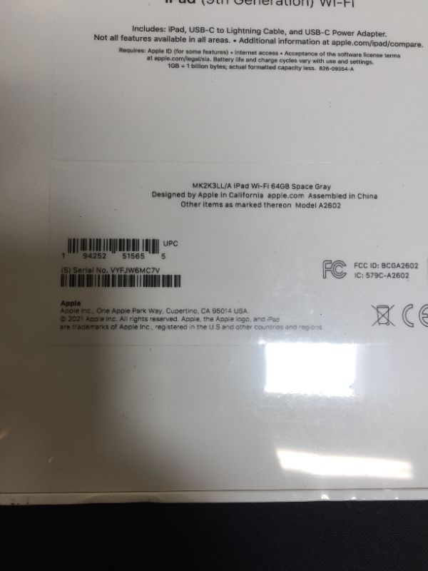 Photo 4 of FACTORY SEALED 2021 Apple 10.2-inch iPad (Wi-Fi, 64GB) - Space Gray