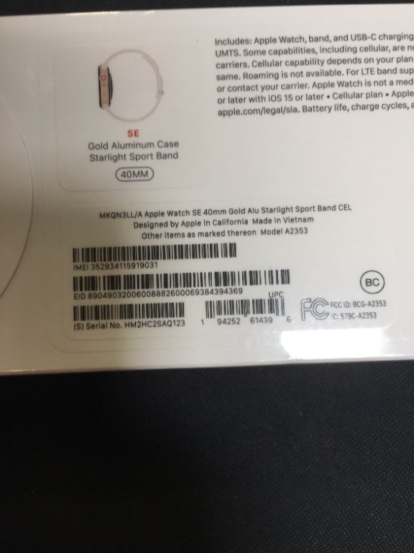 Photo 4 of FACTORY SEALED Apple Watch SE [GPS + Cellular 40mm] Smart Watch w/ Gold Aluminium Case with Starlight Sport Band. Fitness & Activity Tracker, Heart Rate Monitor, Retina Display, Water Resistant