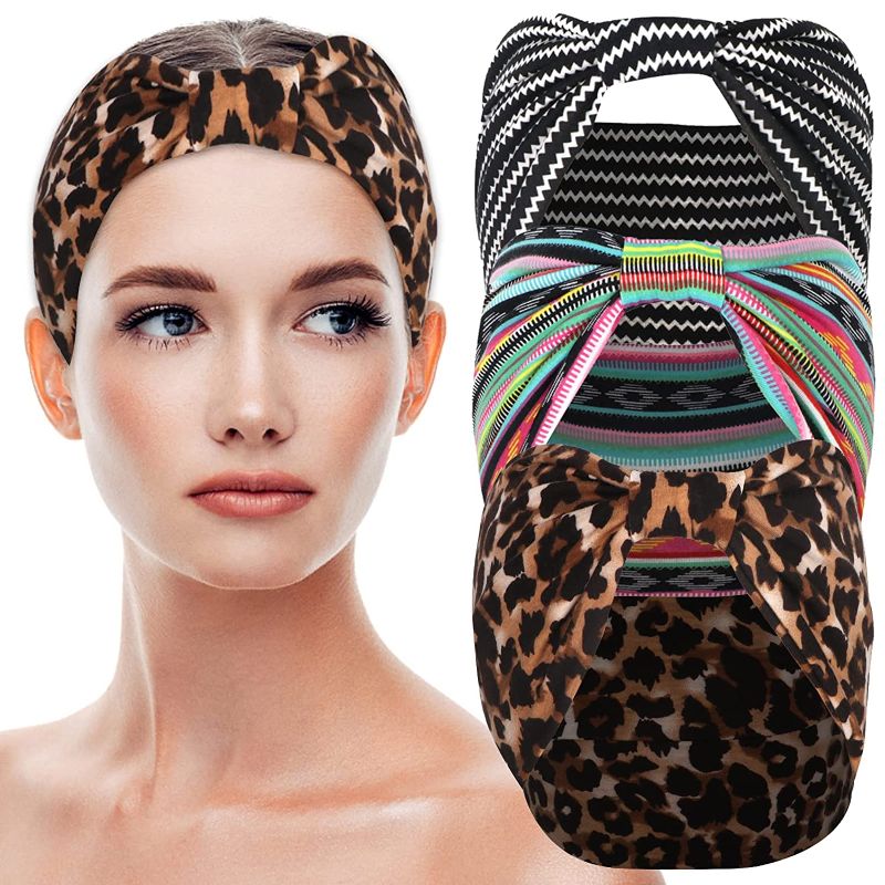 Photo 1 of 3 Pcs Boho Headbands Wide Headbands Head Wraps Hair Bands Cloth Headband Floral Headband Fashion Hair Accessories for Women Elastic Sports Yoga Hair Band (3 PACK)
