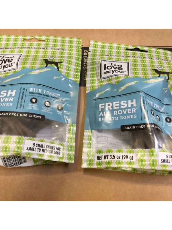 Photo 2 of "I and love and you" Fresh All Rover Dental Health Bones - Grain Free Dog Treats for Healthy Teeth (2 PACK) EXPIRES 11/10/2023

