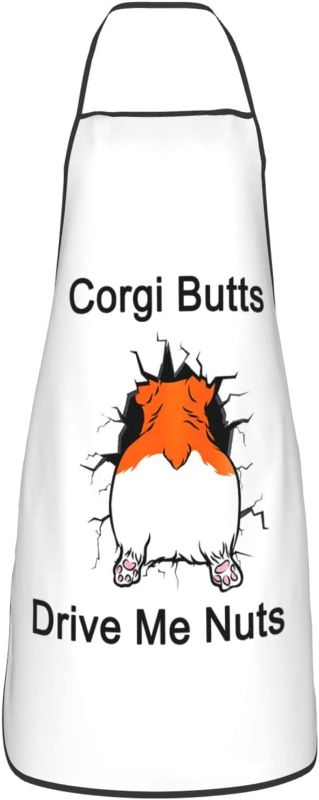 Photo 2 of 2 Pieces Funny Corgi Butts Drive Me Nuts Kitchen Bibs Cooking Aprons BBQ Drawing Women Men Chef Gifts for Christmas Thanksgiving Birthday Party (Corgi Butt)
