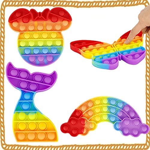 Photo 1 of IGINOA 4 Packs Mouse Mermaid Butterfly Sensory Anxiety Toys Stress Anxiety Relief for ADHD Affordable Squeeze Push Bubble Anxiety Toy Set Rainbow
