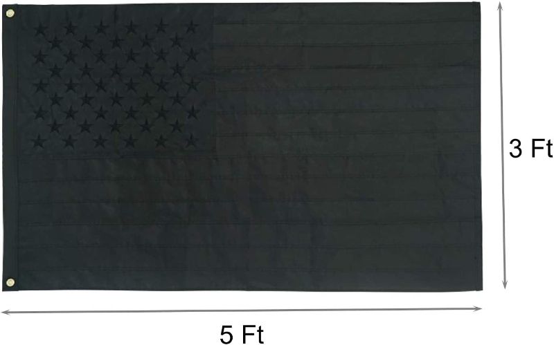 Photo 1 of 3x5 Ft Black American Flag - Solid Black USA Flag with Embroidered Stars, Sewn Stripes, Heavy Duty Outdoor USA Flag (1-Pack)
