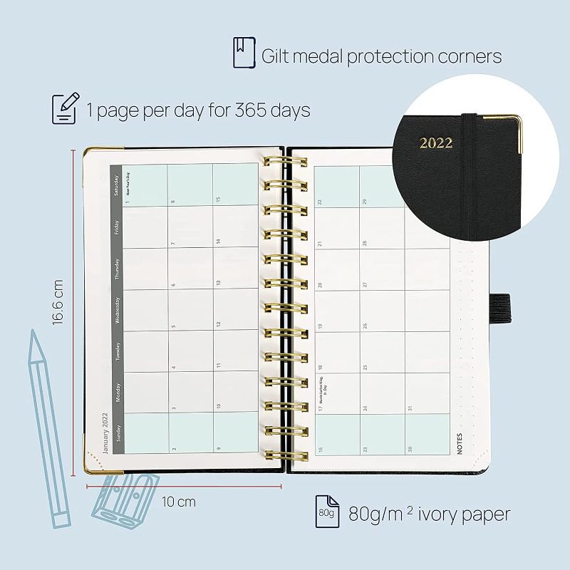 Photo 4 of POPRUN 2022 Planner Pocket Calendar Weekly and Monthly for Purse,Pocket Size-4.25'' x 6.75'' - Agenda 2022 with Hardcover,100GSM Paper and Inner Pocket,Green
