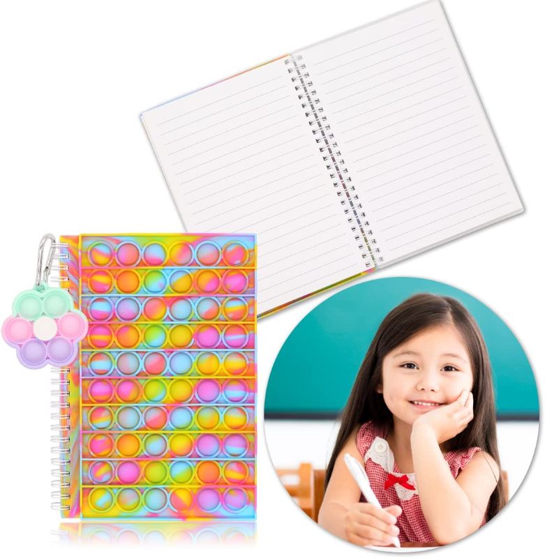 Photo 1 of Zuicxlsy Pop Notebook It Fidget Practical Notebook, Pop Bubble It Fidget Spiral Notebook with Pop Spinner, School Home Office Stress Relief Sensory Fidget Popit Notebook (Tie Dye)
