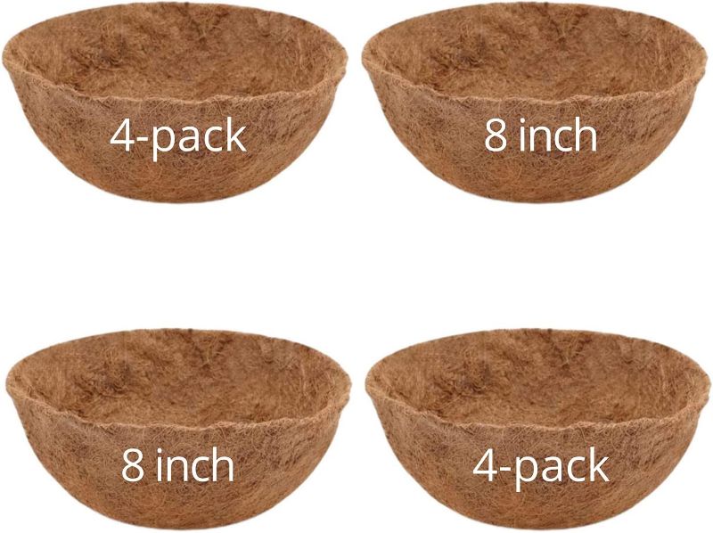 Photo 1 of 8 Inch, 4 Pack, Round Coconut Planter Liners, 8" Coco Hanging Basket Liners, Metal Wire Coconut Fiber Planter Liner Replacement for Hanging Flower Pots Outdoor Plant Garden Balcony Decor Circle Shape
