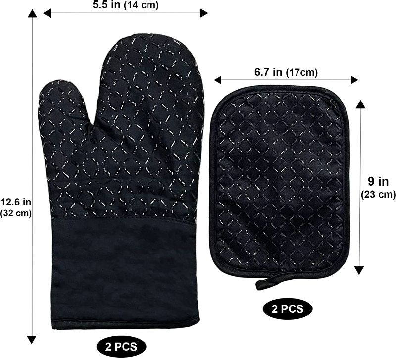 Photo 1 of  Oven Mitts and Pot Holders Sets – Heat-Resistant Oven Gloves – 4 Piece Set Anti-Slip Oven Mitts and Pot Holders – Comfortable Silicone Oven Mitts - Pot Holders for Kitchen

