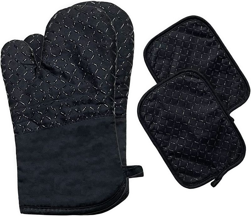 Photo 2 of  Oven Mitts and Pot Holders Sets – Heat-Resistant Oven Gloves – 4 Piece Set Anti-Slip Oven Mitts and Pot Holders – Comfortable Silicone Oven Mitts - Pot Holders for Kitchen
