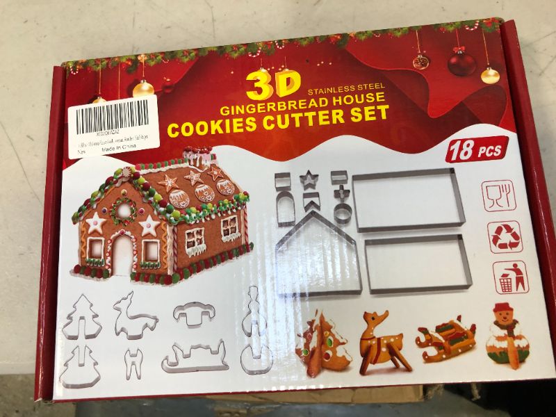 Photo 2 of ?18Pcs?Christmas House Cookie Cutter Set, 3D Gingerbread House Cutters Kit, Christmas House Biscuit Cookie Mold, Christmas Holiday DIY Baking Tools with Christmas Tree, Snowman, Reindeer, Sled Shapes
