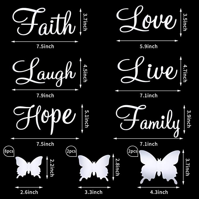 Photo 1 of 3D Acrylic Silver Mirror Wall Decals Live Faith Laugh Hope Love Family Butterflies Removable Home Office School Dorm Room Mirror Wall Decor
