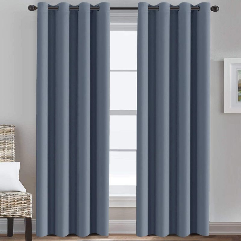 Photo 1 of 
Blackout Curtains for Bedroom 84 Inches Blue Thermal Insulated Room Darkening Curtains for Living Room, Thermal Insulated Energy Saving Curtains for Patio Door - Grommet Top (Stone Blue, 1 Panel)
