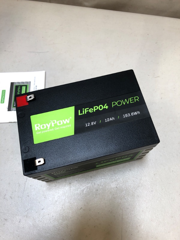 Photo 1 of 12V 12Ah Deep Cycle LiFePO4 Battery, RoyPow 12 volt Rechargeable Lithium Iron Phosphate Battery with low-temperature cut-off, 3500~8000 Cycles for Kid Scooters, Solar System, Fish Finder, RV
(UNABLE TO TEST IN FACILITIES)