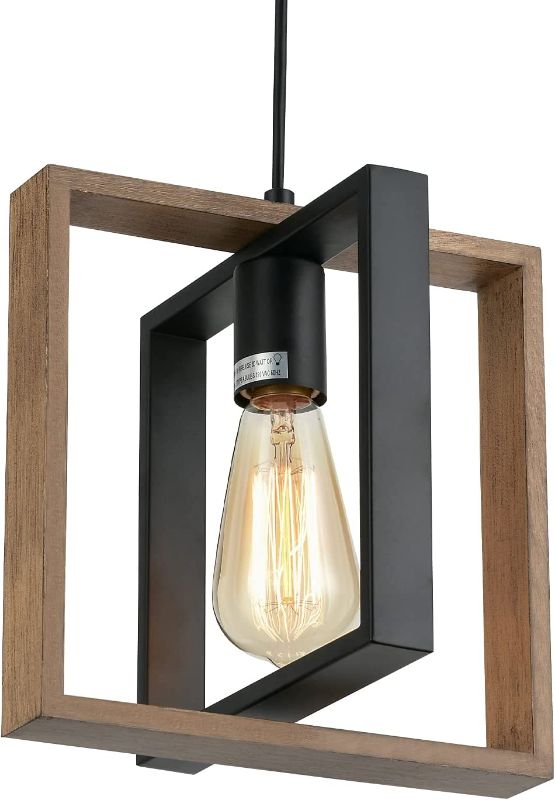 Photo 1 of 9MMML Industrial Small Pendant Lighting, Farmhouse Kitchen Island Hanging Lamp with Cord, Wood+Metal,1 Light E26 Fixture for Dining Room Bedroom Hallway Entryway,9.5 inch
