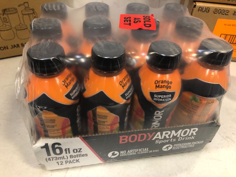 Photo 2 of BODYARMOR Sports Drink Sports Beverage, Orange Mango, Natural Flavors With Vitamins, Potassium-Packed Electrolytes, No Preservatives, Perfect For Athletes, 16 Fl Oz (Pack of 12) 16 Fl Oz (Pack of 12) EXP JUNE 2022
