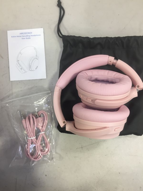 Photo 3 of HROEENOI Pink Active Noise Cancelling Headphones, Bluetooth Headphones with 40H Playtime, Hi-Res Audio, Connect to 2 Devices, Memory Foam Earcups, Wireless Headphones Over Ear for Travel, Home, Office
