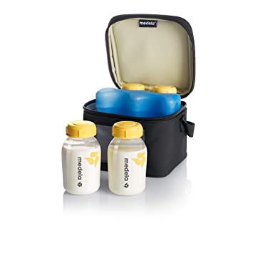 Photo 1 of Medela Breast Milk Cooler and Transport Set, 5 ounce Bottles with Lids, Contoured Ice Pack, Cooler Carrier Bag
