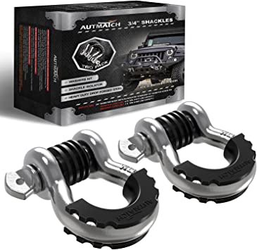 Photo 1 of AUTMATCH Shackles 3/4" D Ring Shackle (2 PCS) 41,887Ibs Break Strength with 7/8" Screw Pin and Shackle Isolator & Washers Kit for Tow Strap Winch Off Road Vehicle Recovery Silver
