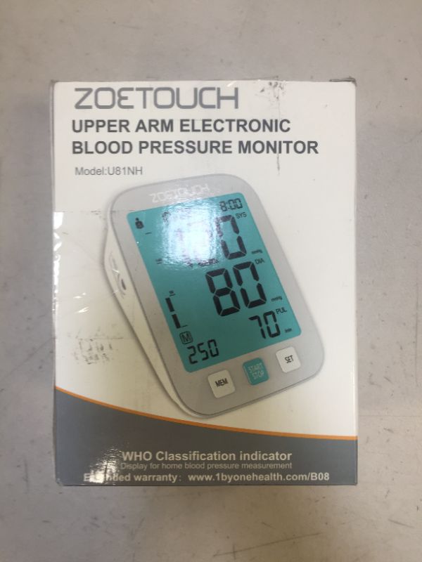 Photo 1 of ZOETOUCH UPPER ARM ELECTRONIC BLOOD PRESSURE MONITOR