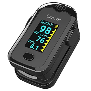 Photo 1 of Lanvor Fingertip Pulse Oximeter, Blood Oxygen Saturation Monitor with OLED Display, Portable Digital (SpO2) Meter with Batteries and Lanyard
