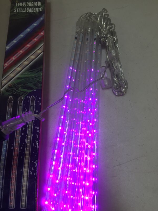 Photo 3 of  Shower Falling LED Rain Lights, Icicle Snow String Lights Waterproof 192 LEDs 8 Tubes 11.8 inch Meteor Shower Rain Lights for Christmas Halloween Holiday Party Patio Outdoor (PURPLE)
