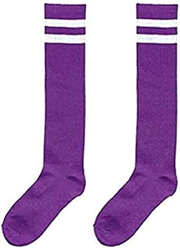 Photo 1 of Amscan 395892.14 Purple Knee High Socks with White Stripes, 19" (3 PACK)