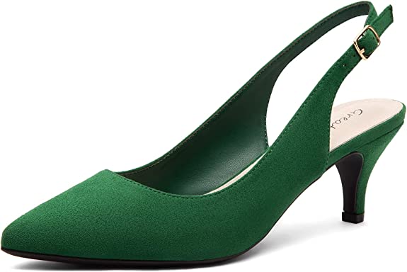 Photo 1 of Greatonu Women's Slingback Kitten Heel Pointed Toe Dress Pumps Shoes Green Suede, 9